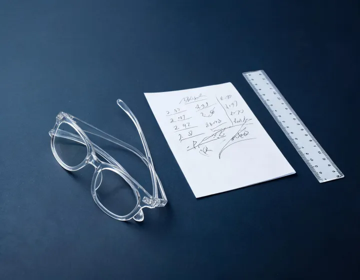 Clear glasses frames prepared for an application brief